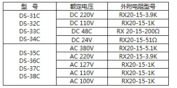 DS-35C时间继电器外接电阻参考