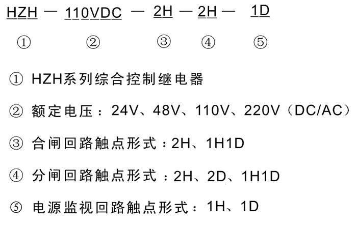 HZH-110VAC-2H-1H1D-1D型号及其含义