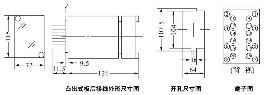 DZK-942凸出式板后接线安装尺寸图