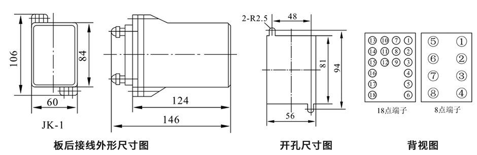 DZB-15BG板后接线安装尺寸图