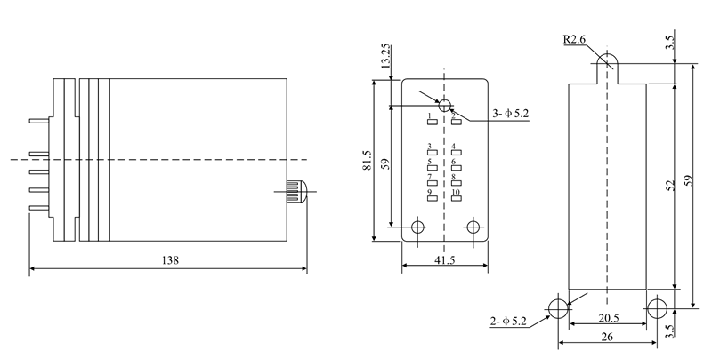 DZ-61/22继电器安装尺寸及开孔尺寸图